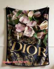 Dior Gold Foil Floral Flannel Blanket Throw Sofa Decor D135